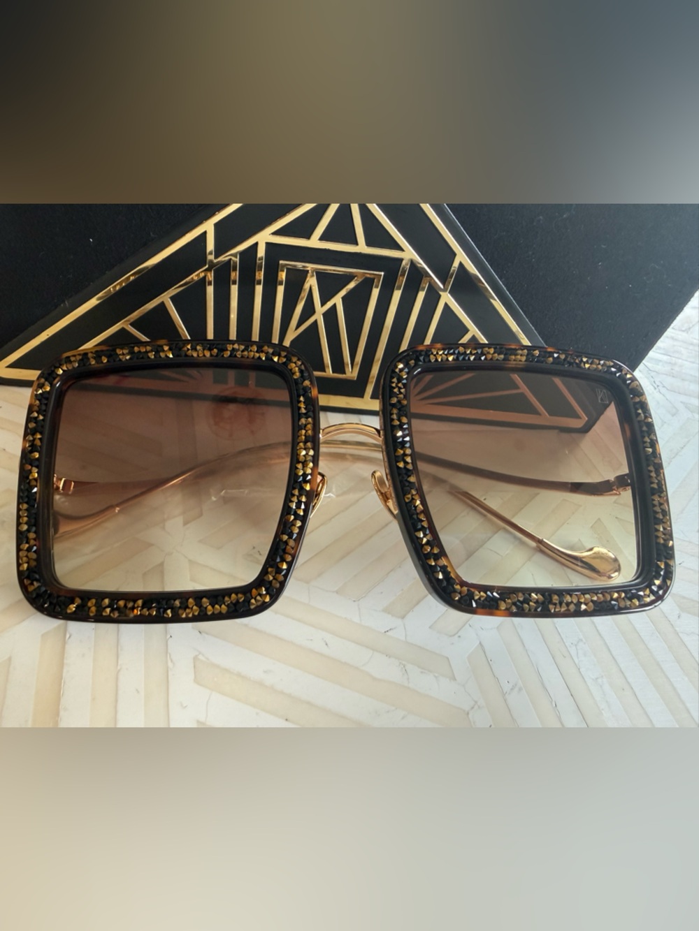 ANNA-KARIN KARLSSON Beaming Sky Brown Crystal Square Sunglasses  $ 1490